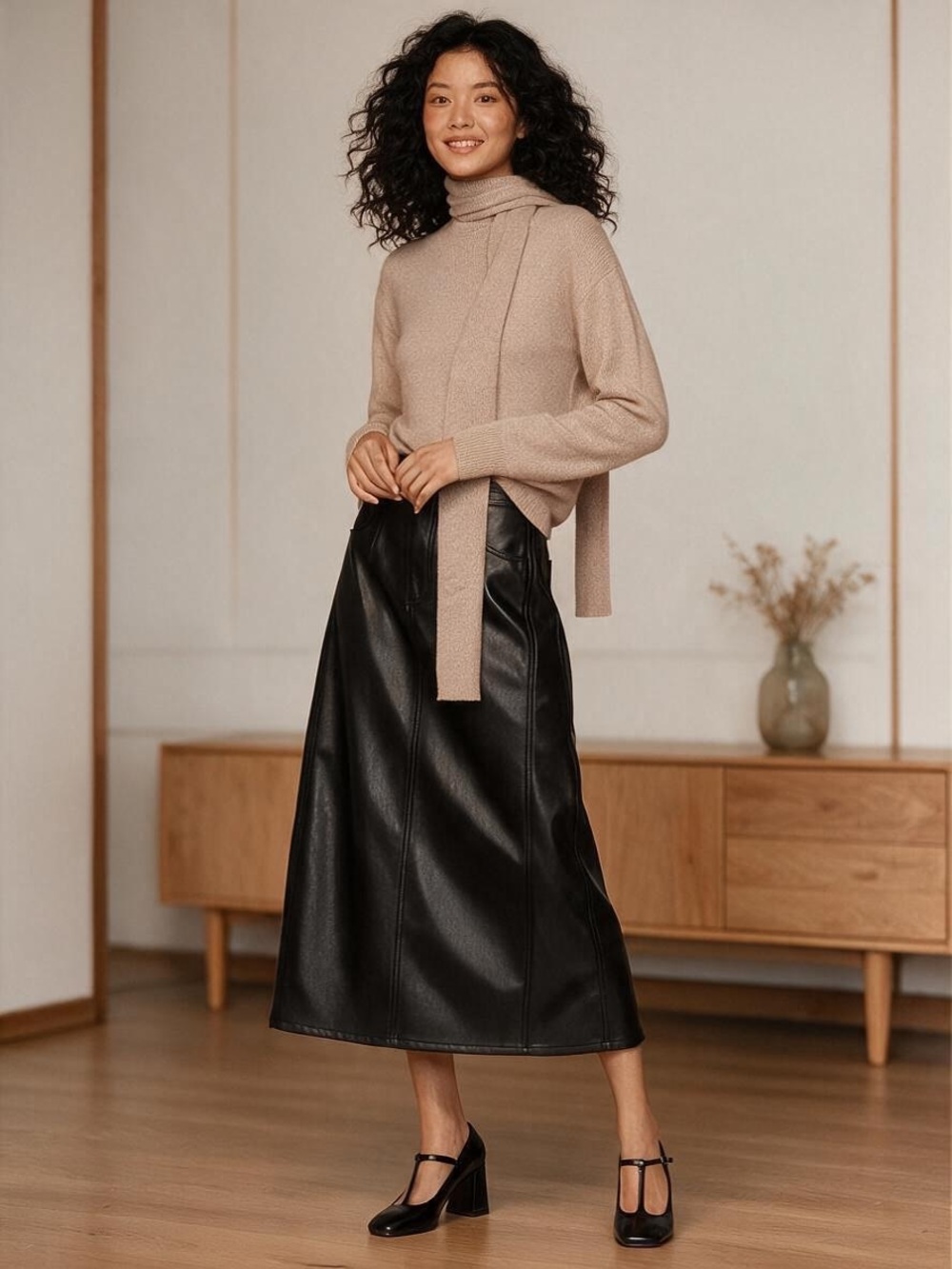 Anthropologie Pilcro Faux-Leather Relaxed
Midi Skirt Sz 12 Classic